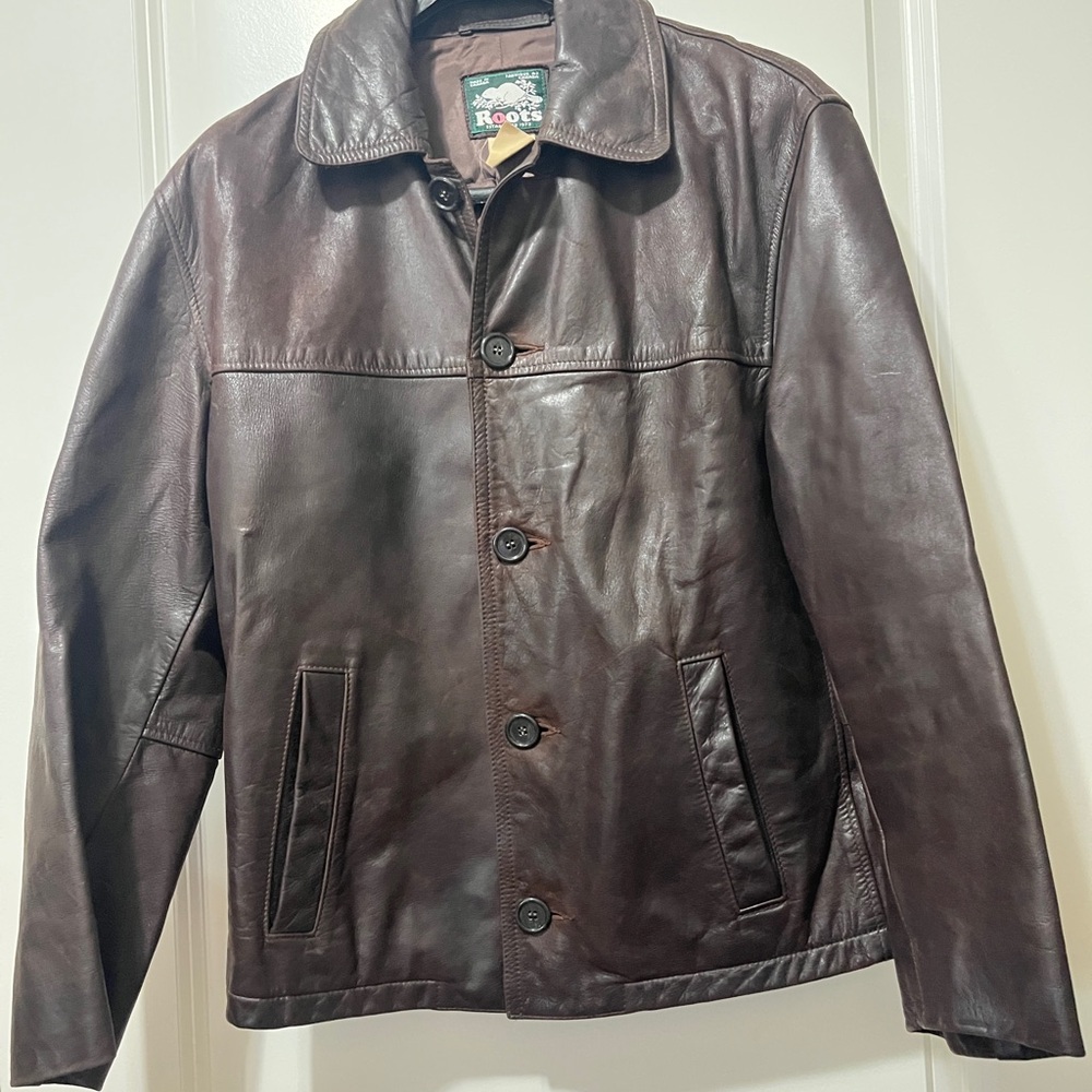Roots Brown Leather Jacket Classic Style